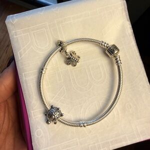 Pandora Moments Snake Chain Bracelet with 2 charms, 7”